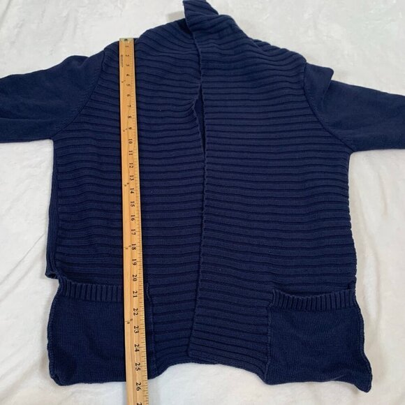 J. Peterman dark navy blue high low thick knit open front cardigan sweater - Picture 10 of 10